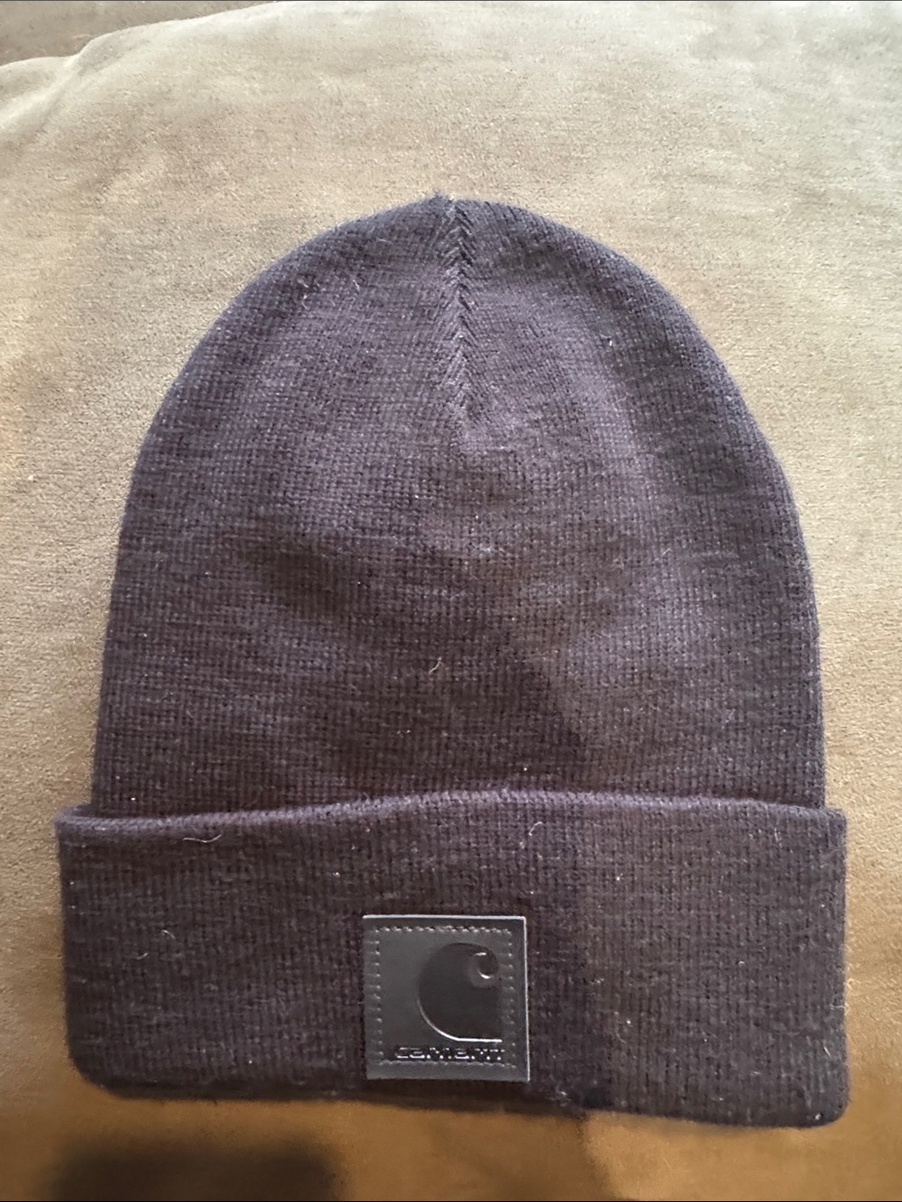 Carhartt Black Cuffed Knit Beanie with Black Leather Logo Patch